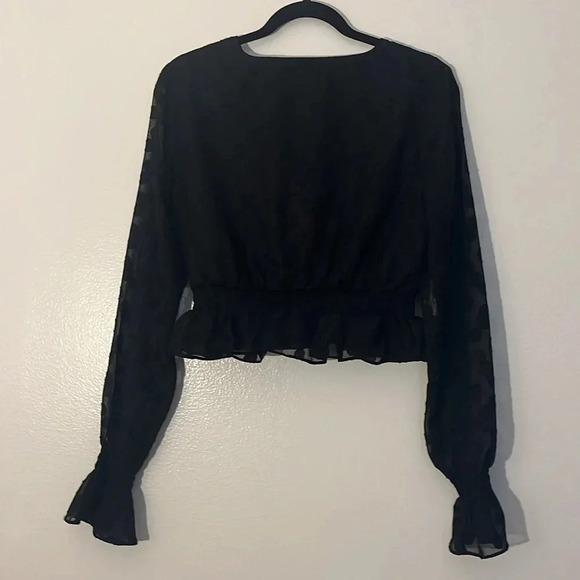 Lovers + Friends | Tonal polkadot top/blouse Women’s size M sheer long sleeves - Picture 4 of 8